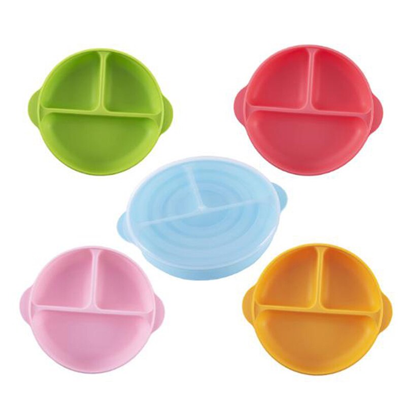 1 pc 3 gitter baby tallerken sikkerheds tallerken børnes tegnefilm tallerken fade frugt rund delt baby fodring