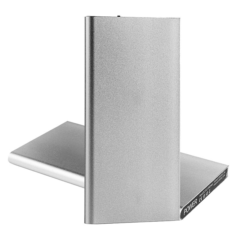 Banco de energía de teléfono ultradelgado de 20000mAh, doble puerto USB con linterna LED, Banco de energía de Metal, cargador de teléfono inteligente: Plata