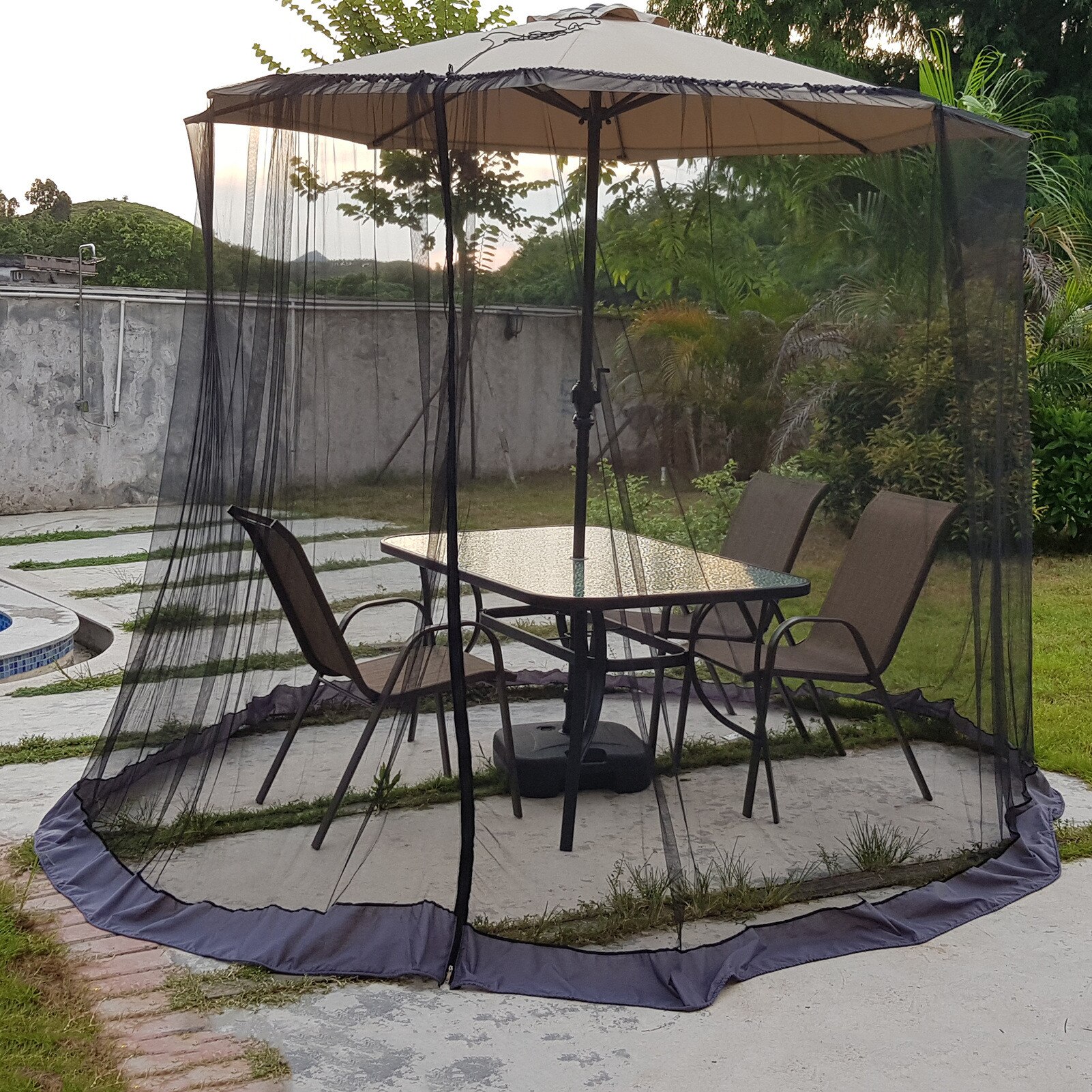 Patio Umbrella Net Balcony Umbrella Cover Mesh Black MosquitoNet Universal Umbrella Netting Screen Canopy Curtains Adjustable