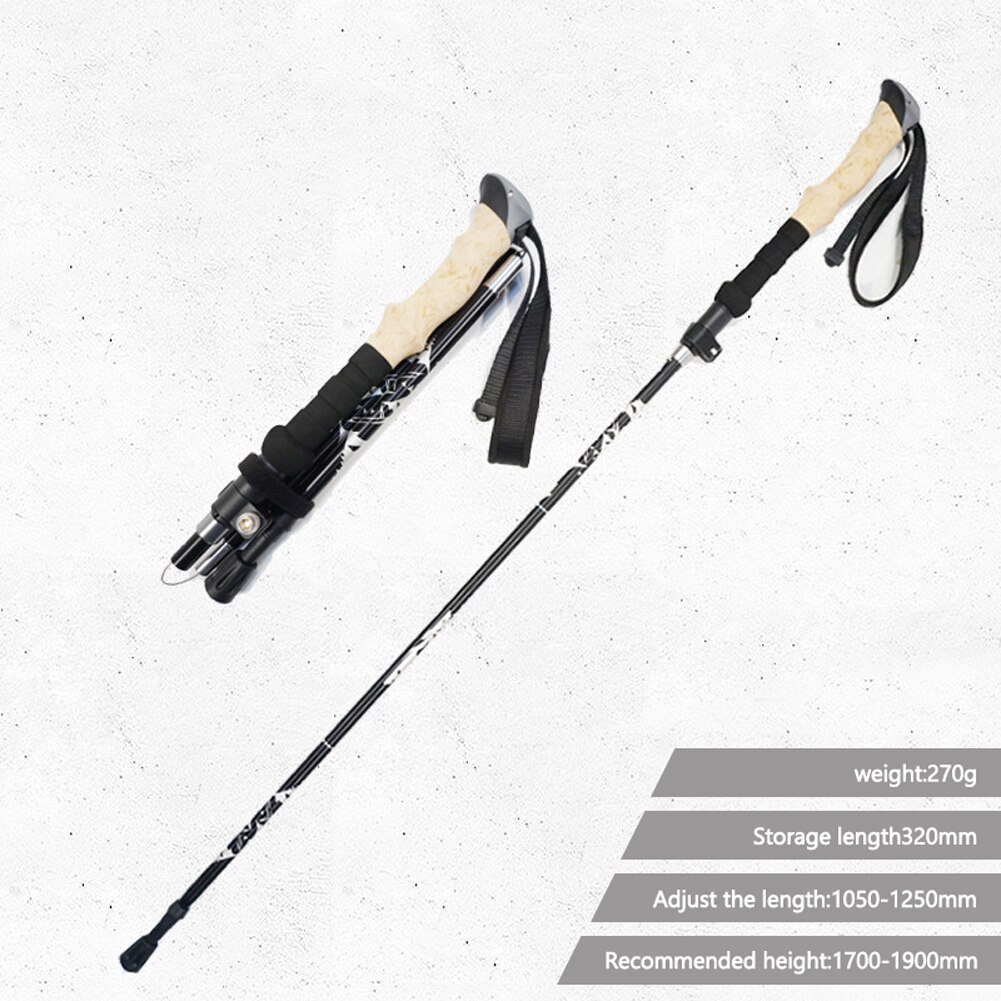 5-Section Folding Trekking Pole Telescopic Baton Straight Shank Stick Portable Hiking Walking Stick Aluminum Alloy Walking Cane