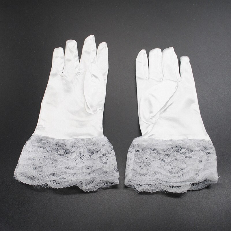 2020 nova Moda Branco Crianças Laço de Cetim luvas de Dedos Completos Luvas curto Luvas de Renda Pérola Menina Crianças vestido de Festa