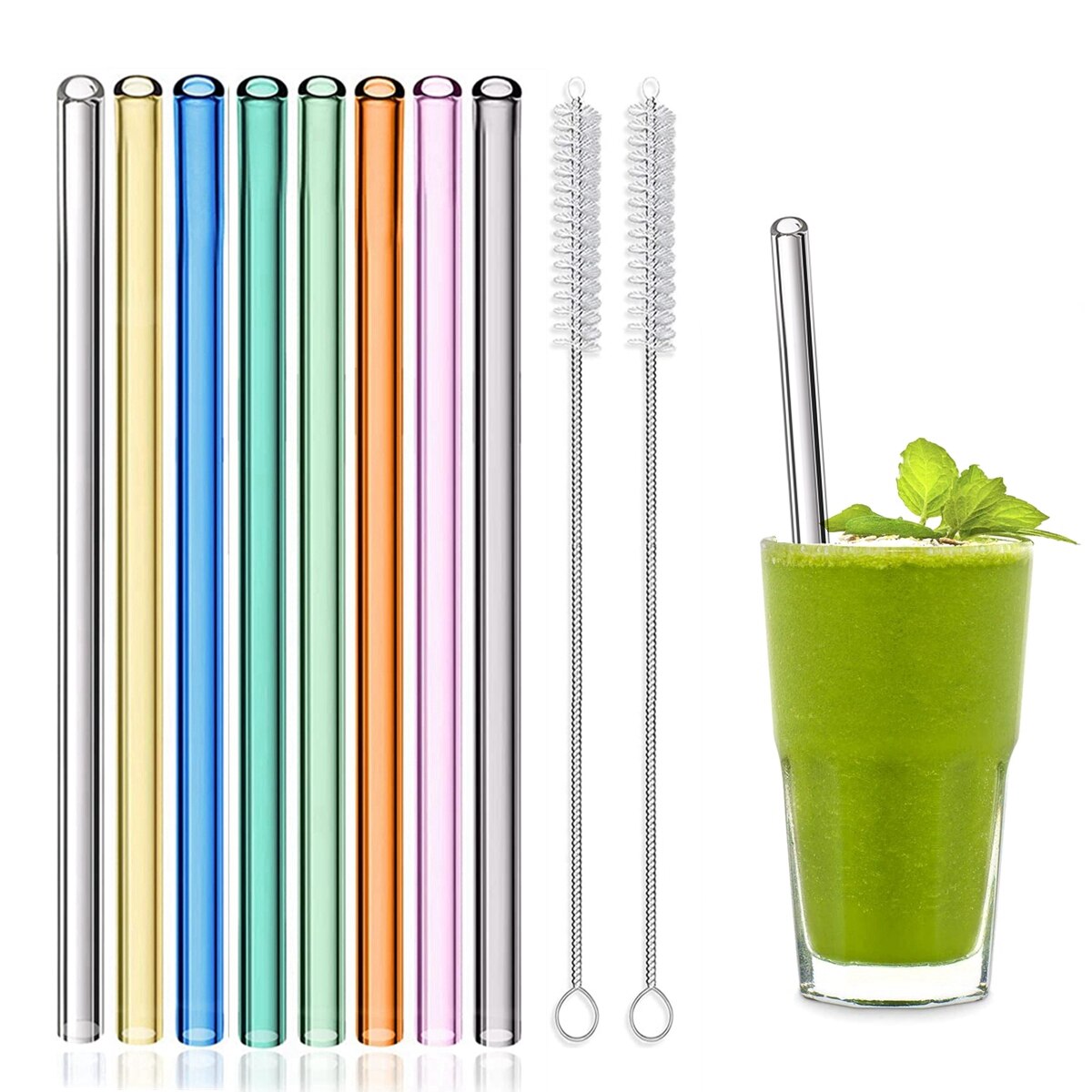 Vaso pajillas reutilizables de colores, 8 "x 8mm, respetuosas con el medio ambiente, para batidos, té, zumo, cóctel, 8 Uds.