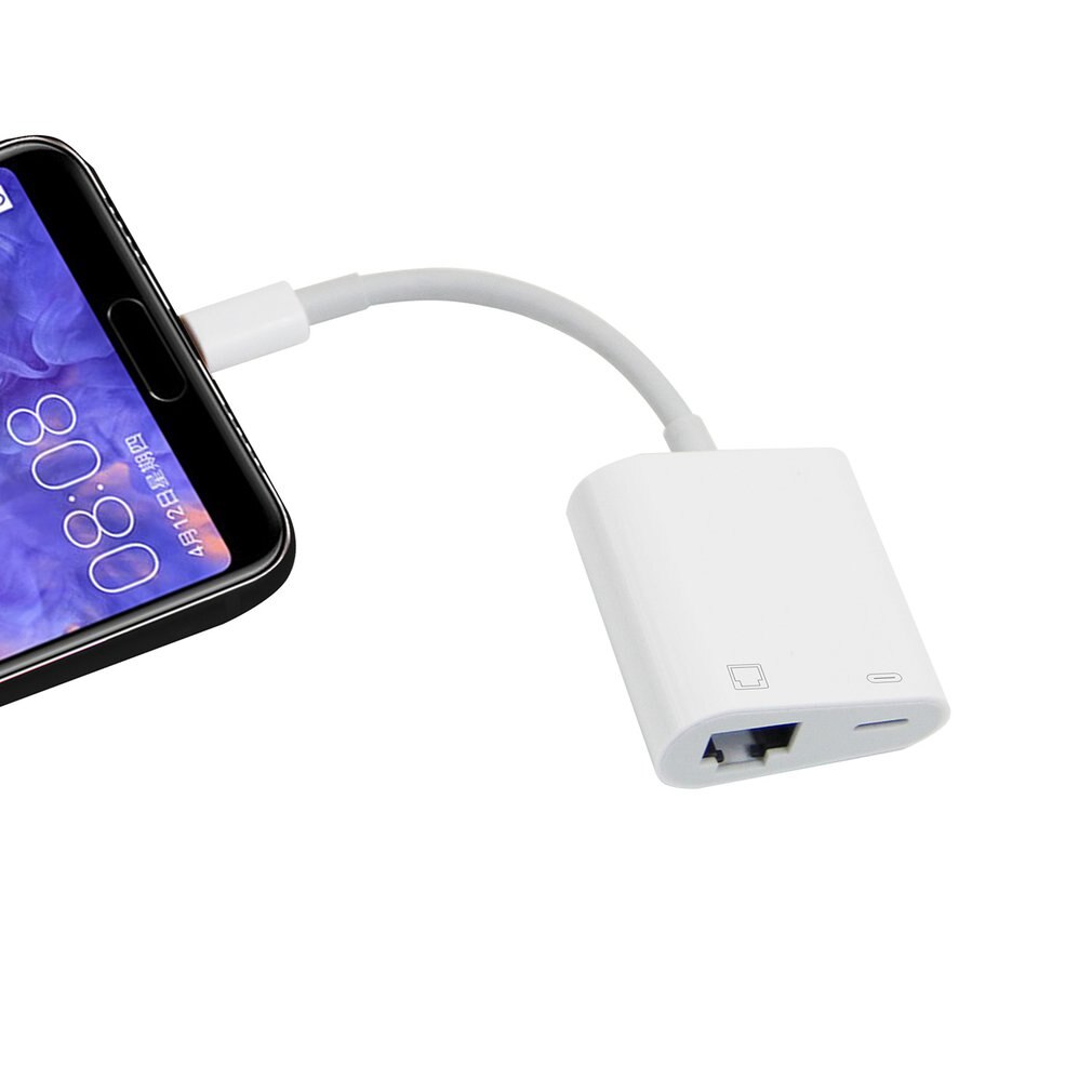 Lightning Naar RJ45 100M Netwerk Adapter Otg Converter 3 In 1 Connector Charger Adapter Plastic Snelle Internet Wit