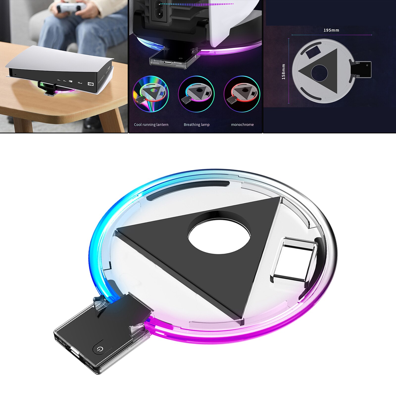 Base luminosa colorida PS5 LED RGB, alta eficiencia, gradiente frío, SIN controlador, fácil de montar y usar, Base de carga de bajo ruido