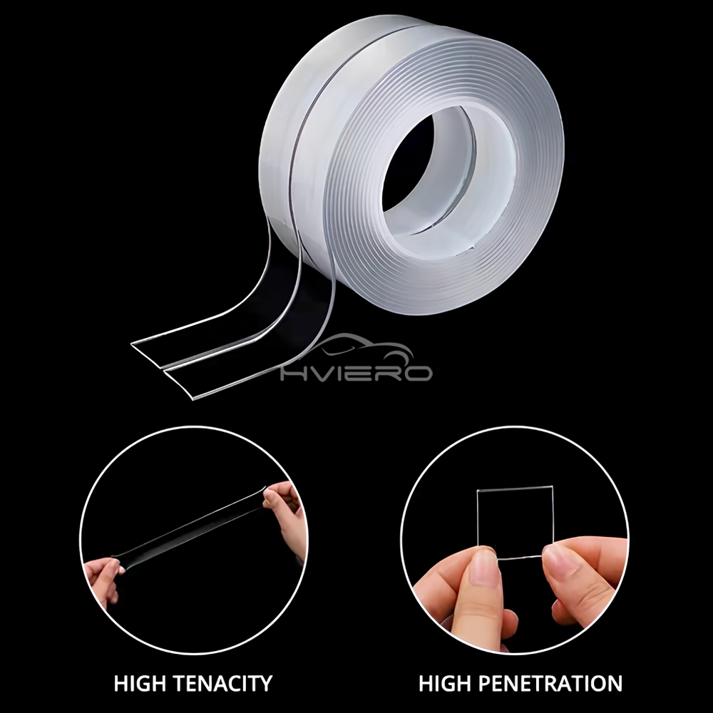 1m/3m/5m nano-tejp spårlös dubbelsidig transparent återanvändbar vattentät resistent värmehäftande rengöringsbar 10mm bredder bilverktyg
