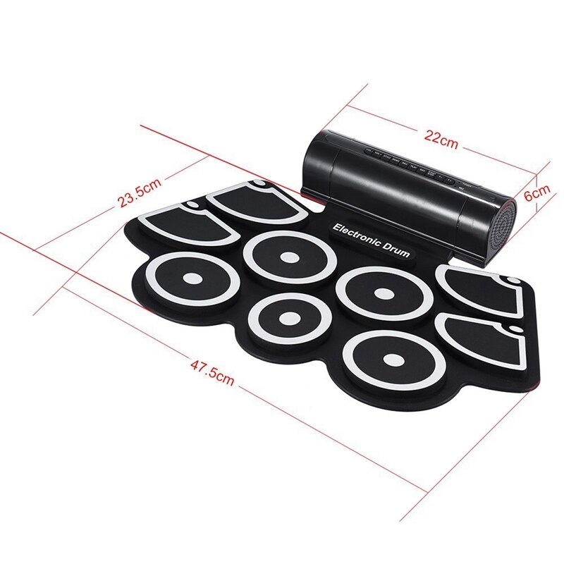 Portable Roll up Electronic USB MIDI Drum Set Kits 9 Pads Built-in Speakers Foot Pedals Drumsticks USB Cable For Practice