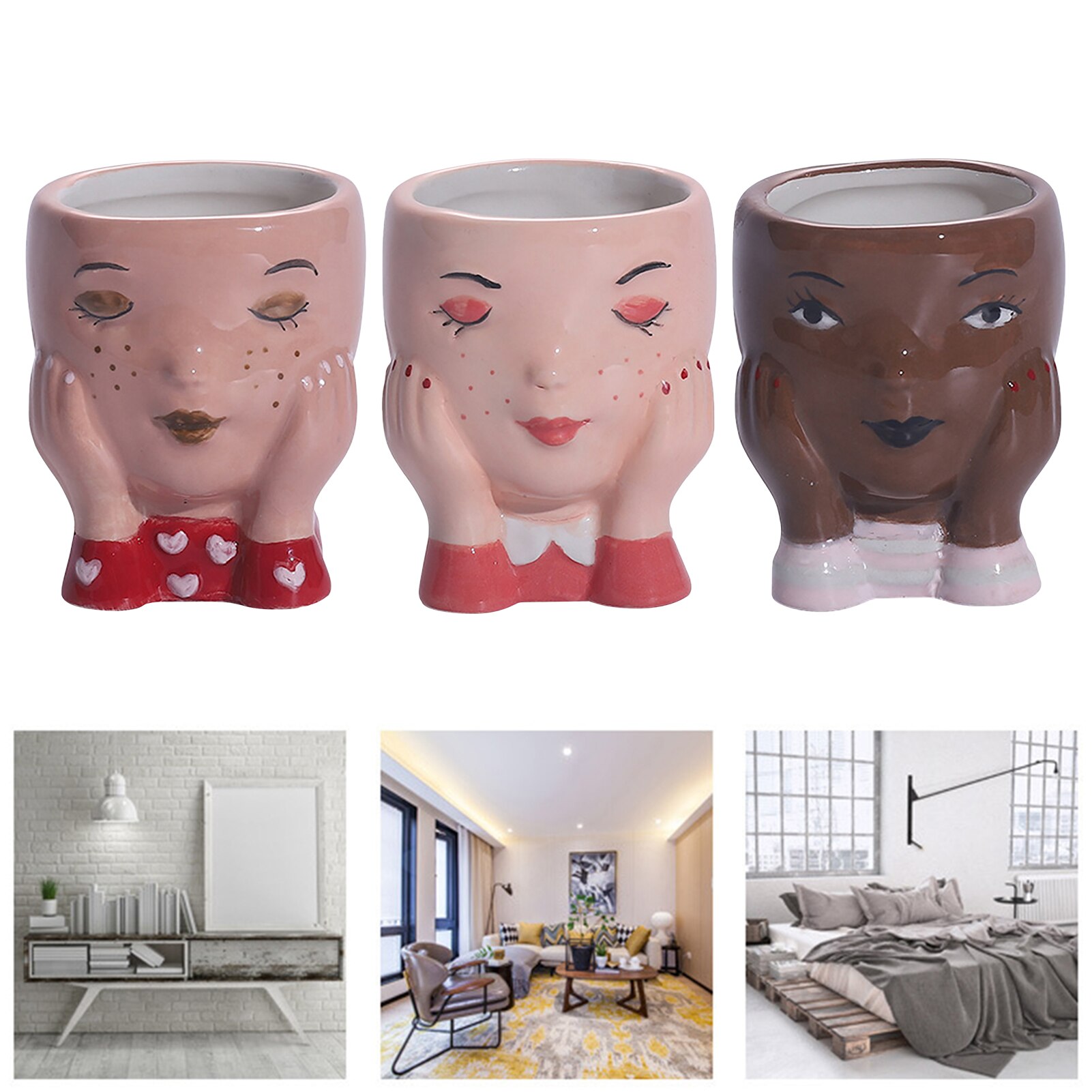 Vaso decoração para casa vasos estéticos decoração do quarto escultura cerâmica bonito menina blush vaso de flores jardim decoração de escritório em casa 3pcs