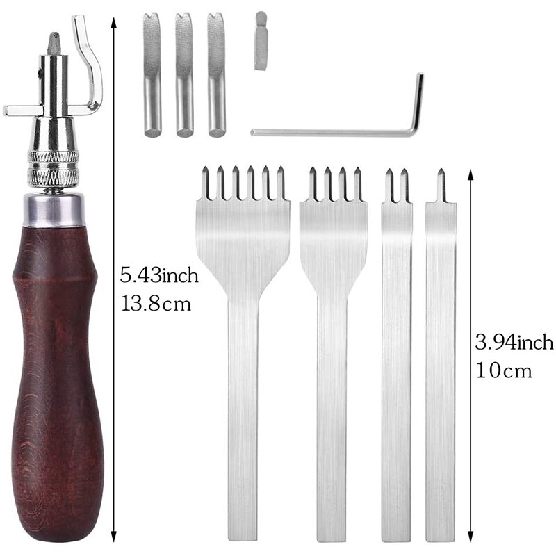 Leather Groover Tool(7In1Adjustable)+1/2/4/6 Prong Lacing Stitching Chisel Set,Leather Craft Tool for Leathercraft Work