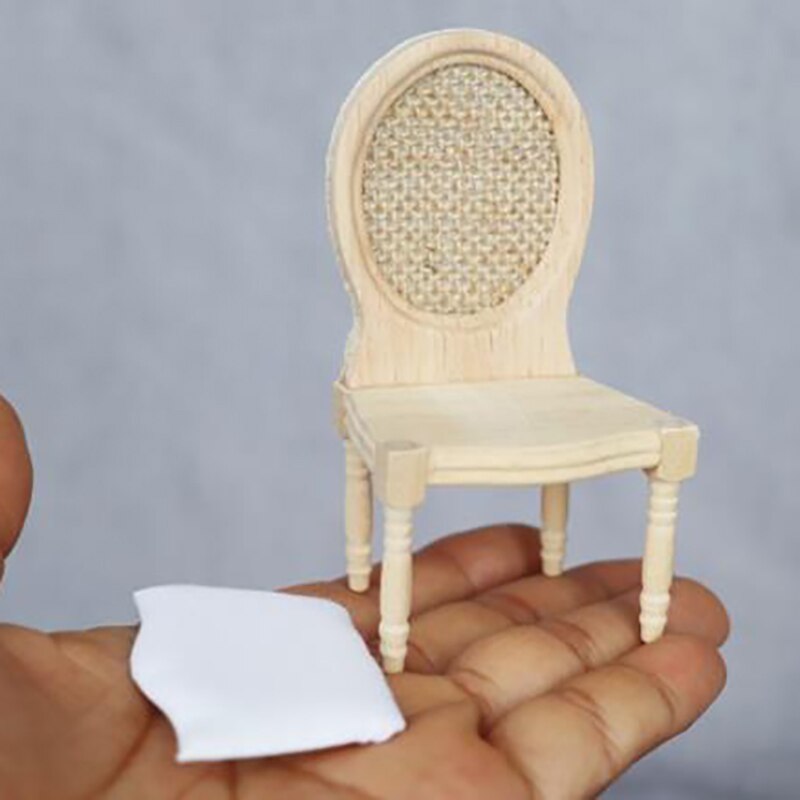 1/12 Dolls Miniature Furniture Wooden Unpainted Dining Chair for Dollhouse Decor pretend play toy Furniture Toys kid toy