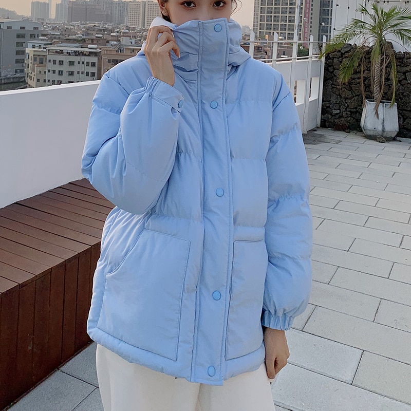 Warme winterjas dames zwarte parka zoete preppy stijl dikke losse korte katoenen gewatteerde jassen dames herfstjas