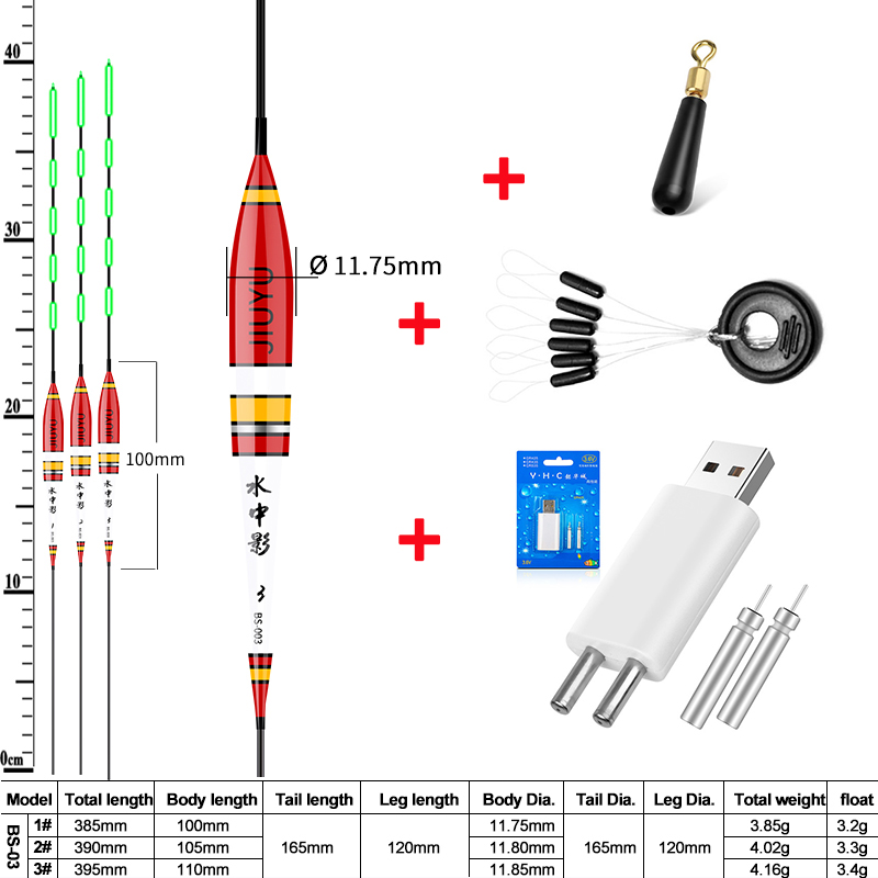 Jiuyu Smart Vissen Led Light Float Lichtgevende Gloeiende Float + Lader Set Fish Bite Automatisch Herinneren Elektrische Vissen Boei: Red suit