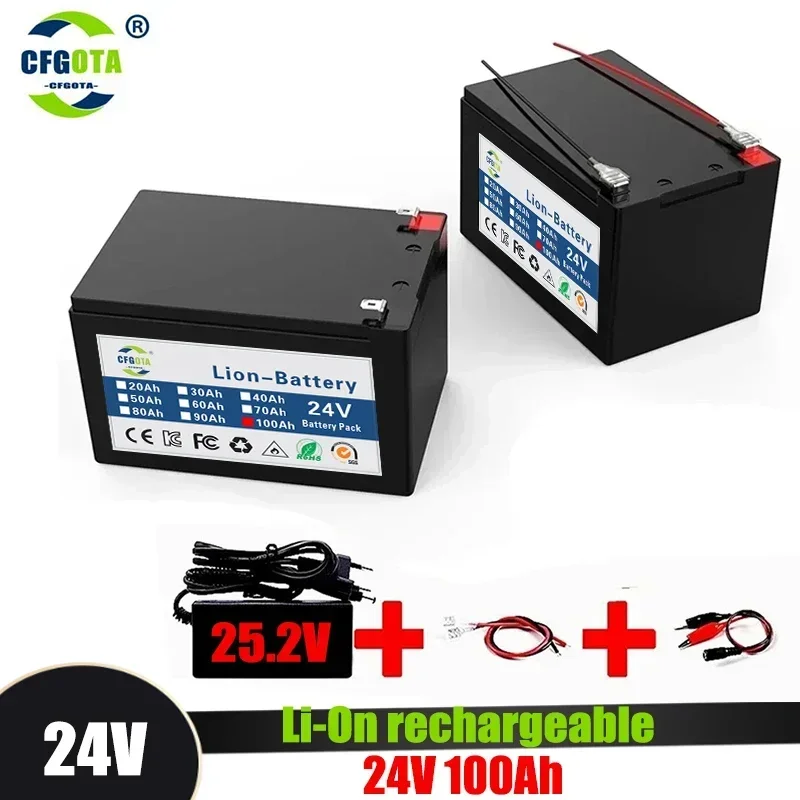 18650 24 V 100Ah Lithium Ion Batterij, voor Elektrische Voertuig Solar Opslag Vervangende Oplaadbare Batterij + Oplader