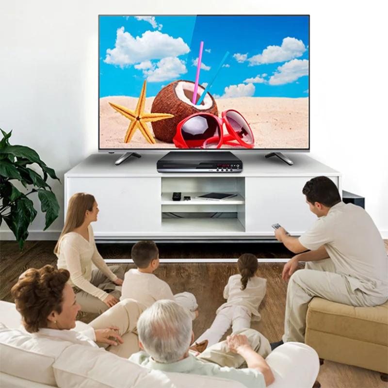 Hjemme-dvd-spiller, vcd, cd-plate, mediespiller, maskin med av-utgang, fjernkontroll, usb-mikrofon, full  hd 1080p hjemme-dvd-spiller, multimediaboks