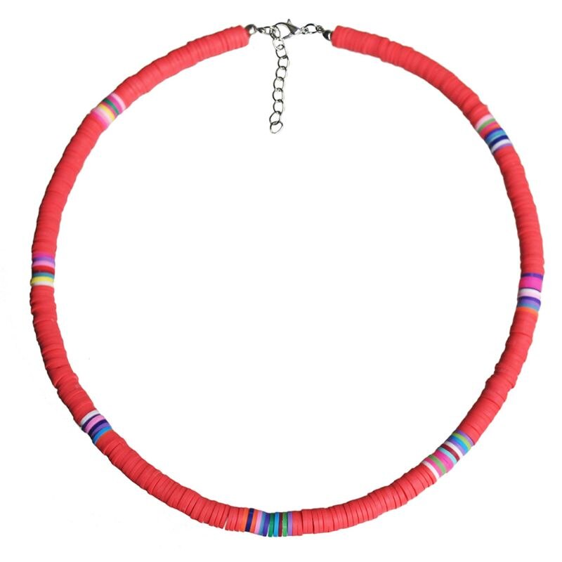 Gargantilla Bohemia con cuentas de barro colorido para playa, collar bohemio de arcilla polimérica de arco iris, joyería ajustable para mujeres y niñas: PK