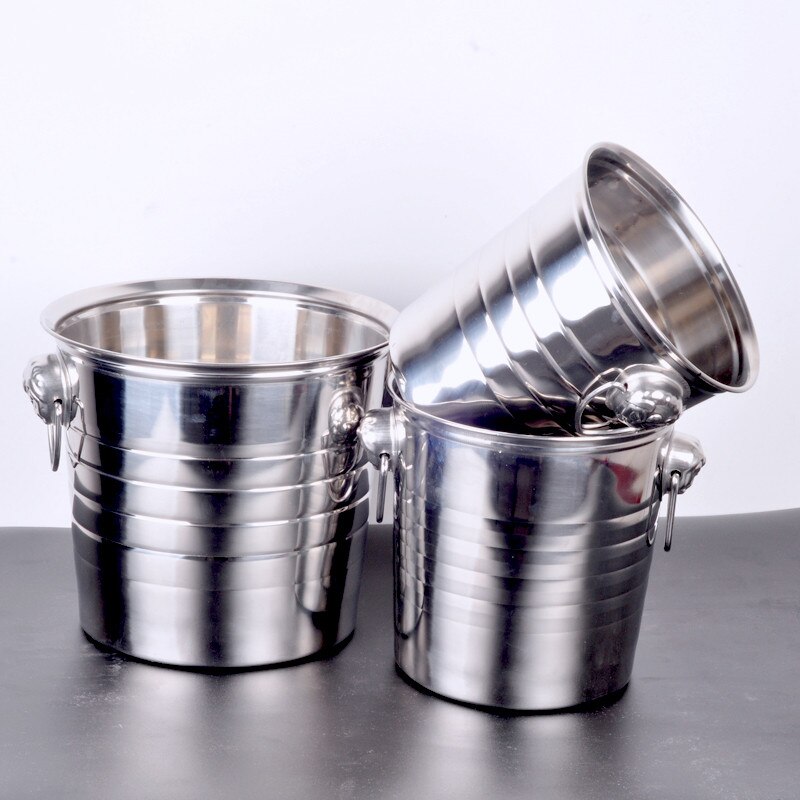 Stainless Steel Silver Ice Bucket Thick Ice Holder Container for Party Champagne Wine Barrel Bar Tools