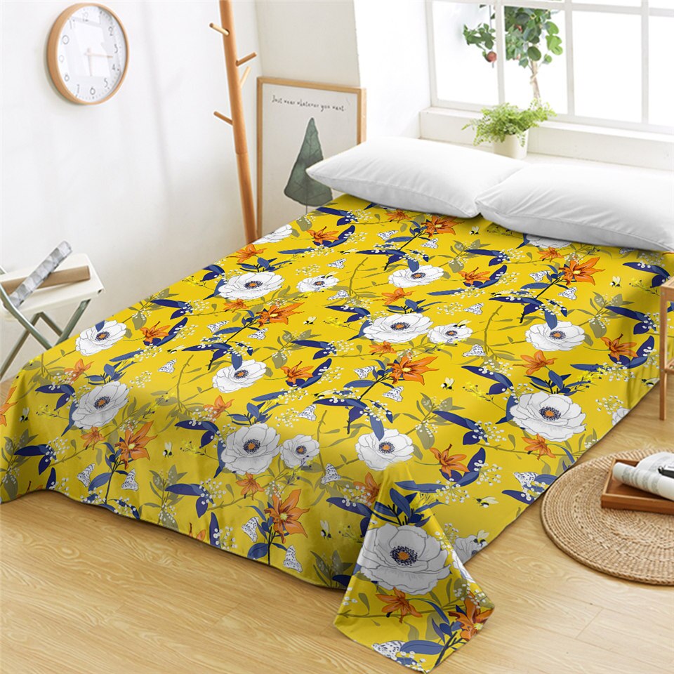 Beddingoutlet bloemen beddengoed aquarel kunst plat laken blad spreien 1- stuks blauw beddengoed drape de lit: 2 / Tweeling 168 cmx 239cm