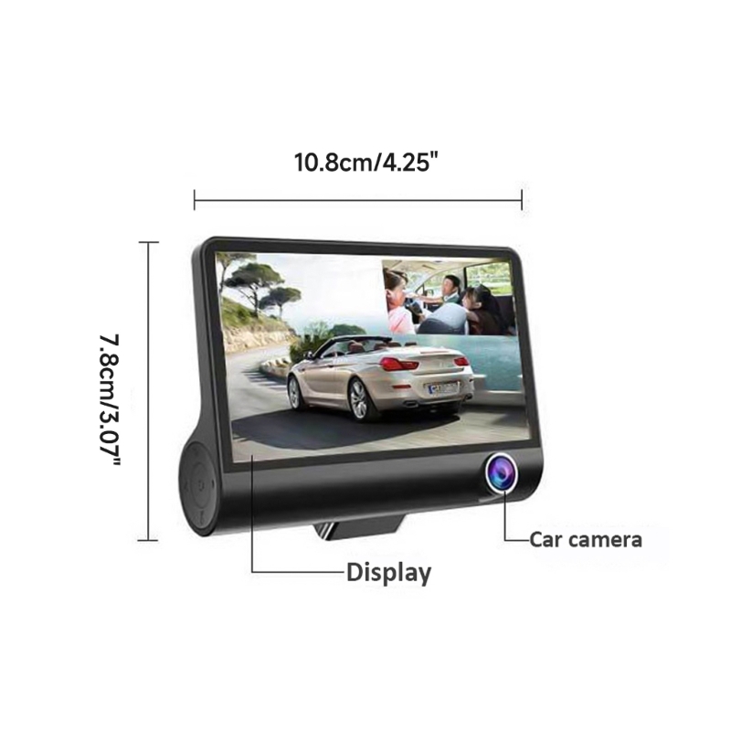 Bil-dvr 3 kameraer full hd 1080p videoopptaker automatisk registrator lcd-skjerm ryggekamera loopopptak