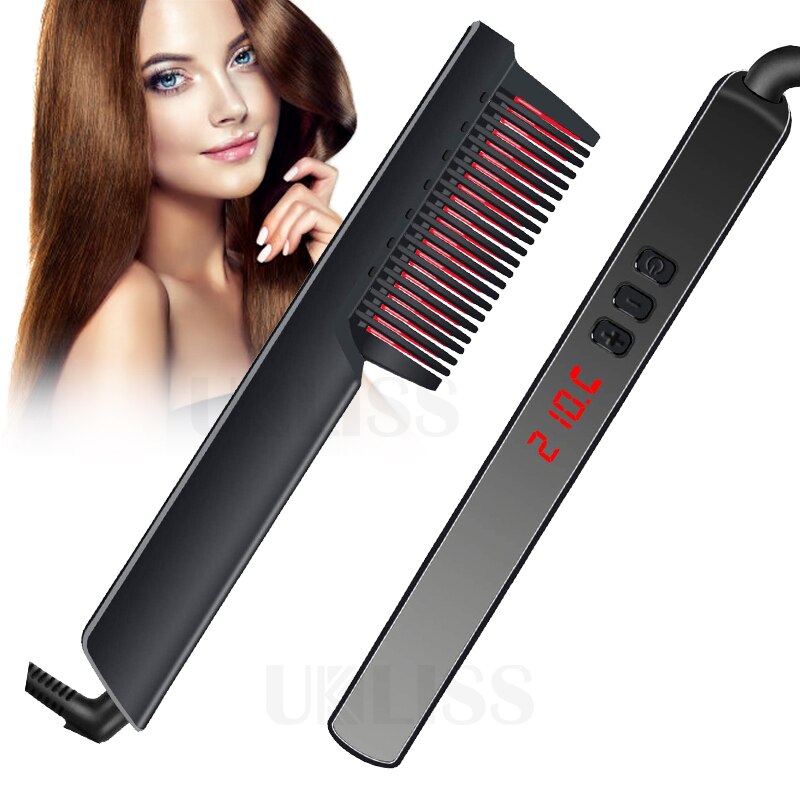 Hair Straightener Brush Ionic Electric Hair Straightening Comb 6 Temp