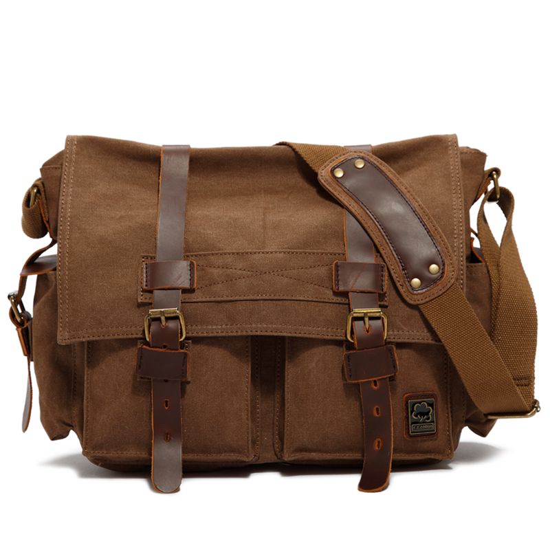 Mannen Casual Canvas Messenger Schouder Lederen Zakelijke Computer Grote Capaciteit Reizen Schooltas Handtas: Coffee