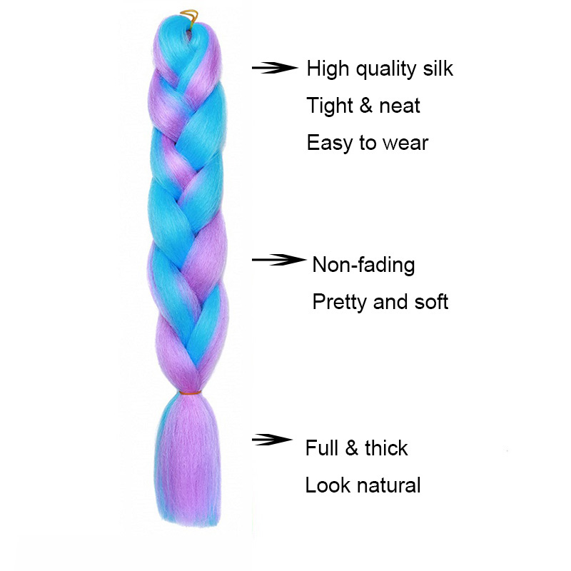 24Inch Synthetic Braiding Hair Extension Ombre Color Rainbow DIY Jumbo Hair Pink Red Blue Hairstyle for Women