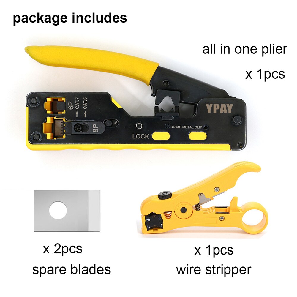 Ypay All In One Rj45 Tang Crimper Cat5 Cat6 Cat7 Netwerk Tools Rj 45 Ethernet Kabel Stripper Drukken Klem Tang rg45 Lan: Blauw