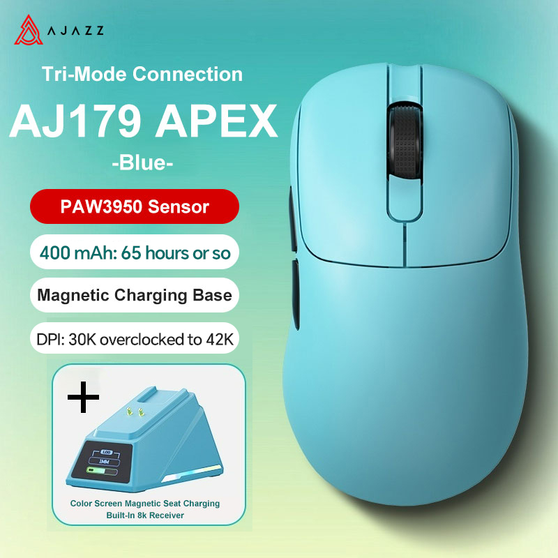 Ajazz AJ179 Apex PAW3950 Bezprzewodowa mysz do gier z stacją ładującą RGB, mysz komputerowa Macro Gamer, lekkie, ergonomiczne myszy komputerowe