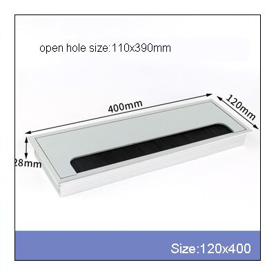 1PCS Aluminium Alloy Grommet Cable Hole Cover With Black Brush For Computer Table Cable Outlet Port Wire Rack Organizer: 120x400mm