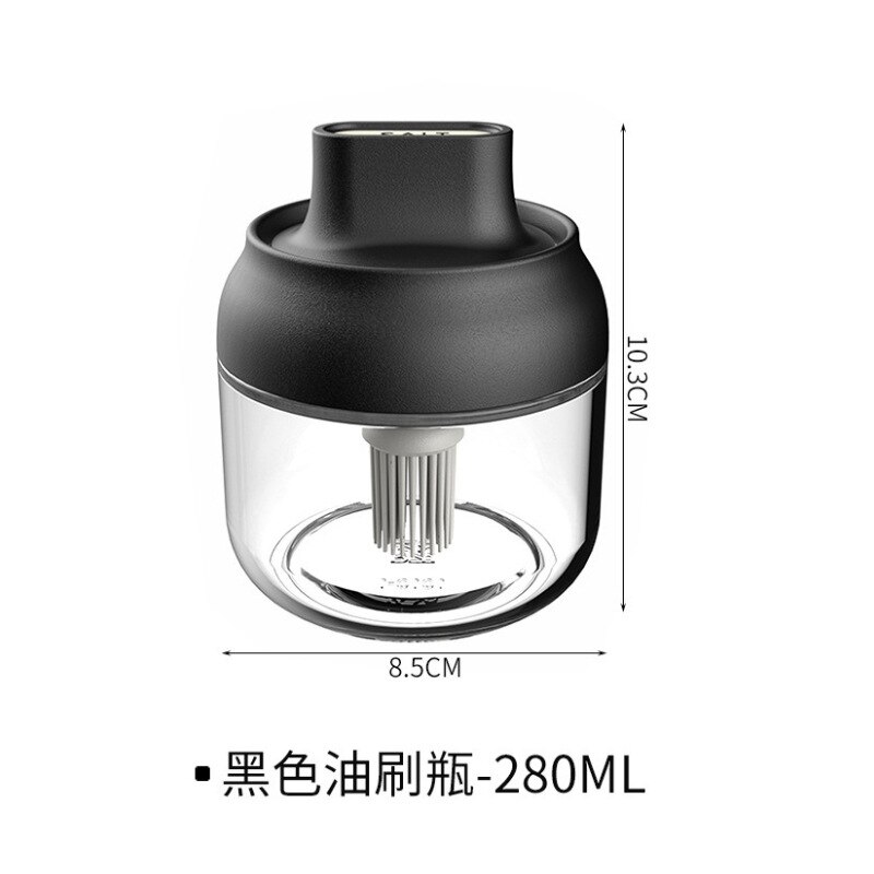 Keuken Glazen Kruiden Flessen Glas Suiker Zout Honing Opslag Jar 280Ml Kruiden Opbergdoos Met Borstel Lepel Deksel Accessoires 1Pc: Black-brush
