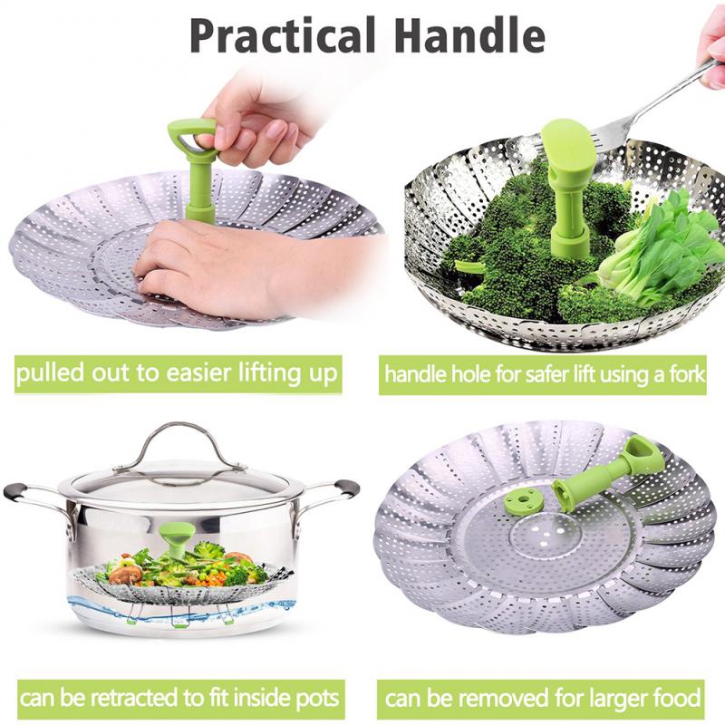 nuevos utensilios de cocina de acero inoxidable vaporera cesta de alimentos malla vaporera inoxidable plegable alimentos frutas vegetales Vapor olla