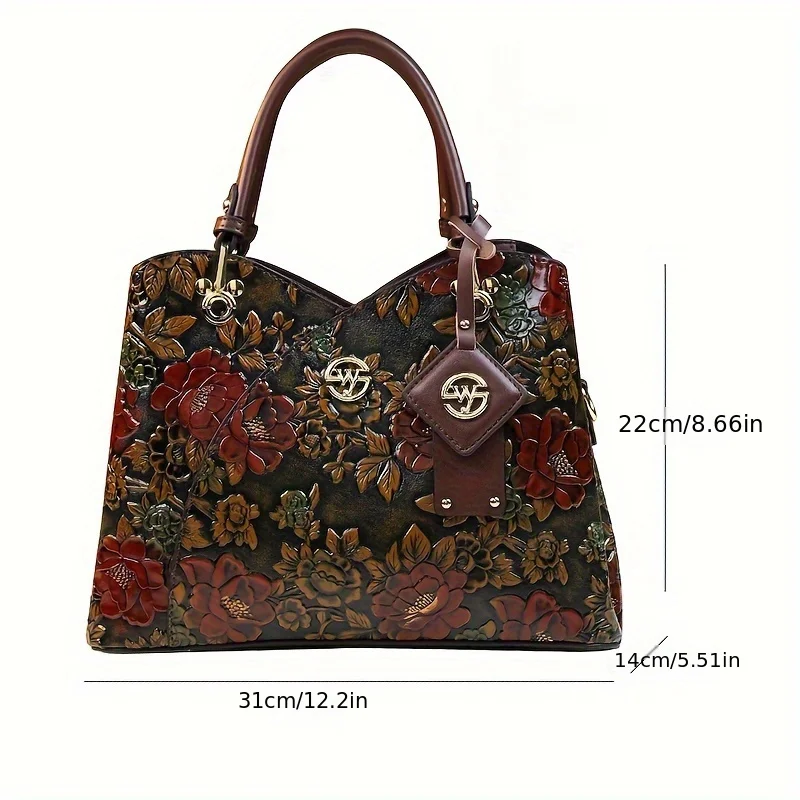 Vintage handtas met bloemenpatroon, luxe PU lederen draagtas, mode crossbody tas voor dames