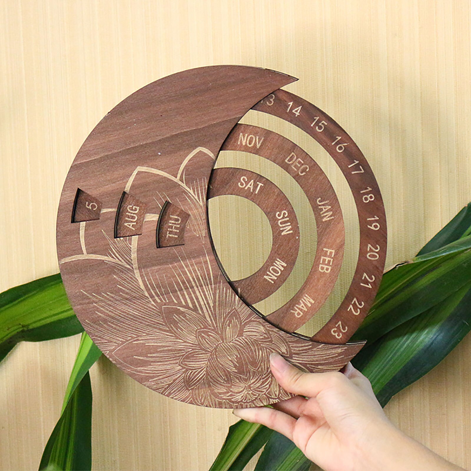 Wooden Calendar Round Perpetual Calendar Study Desk Calendar Handicraft Decoration Wooden Crafts Christmas Home Decor Xmas