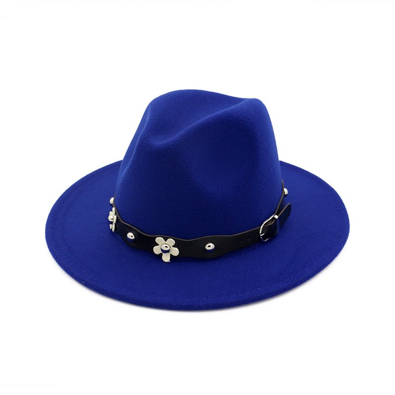 QBHAT European US Classic Wool Felt Fedora Trilby Hats Wide Brim Hat Autumn Winter Women Jazz Formal Cap Casual Gambler Hat: Royalblue