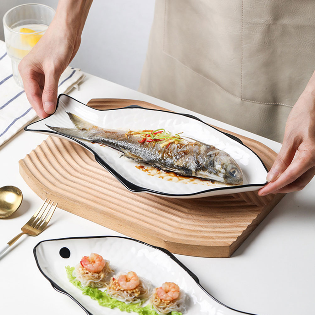 Simple Ceramic Fish Plate Steamed Fish Plate Fish-Shape Steaming Holder Fish Steaming Dish Exquisite Dinner Plate