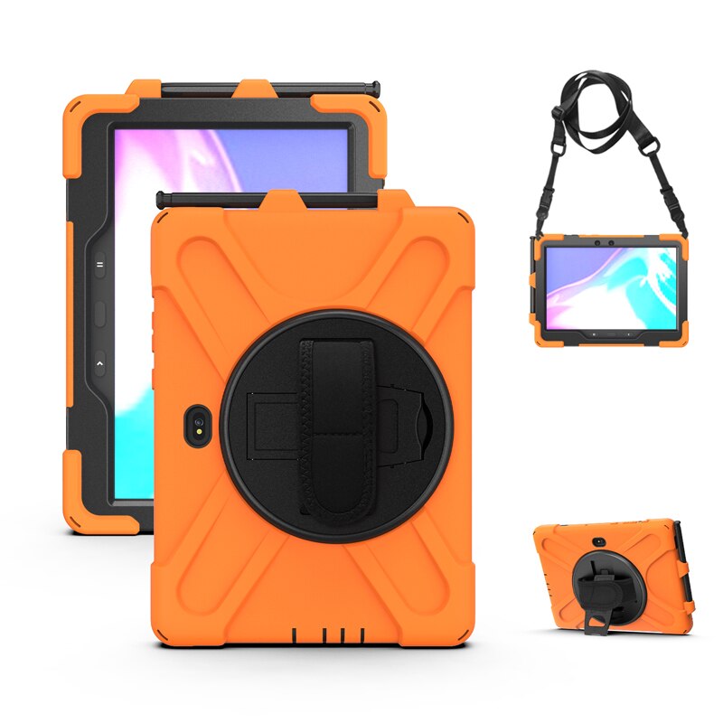 Case For Samsung Galaxy Tab Active Pro 10.1 SM-T540 SM-T545 Heavy Duty Rugged Protection Cover with Kickstand Hand+Neck Strap: Orange