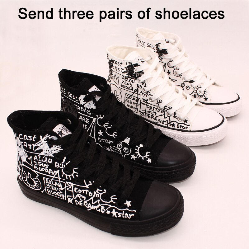 Nyheter håndmalte lerretssko kvinner høy topp kule uformelt lerretssko menn joggesko låve flate gåsko stor størrelse