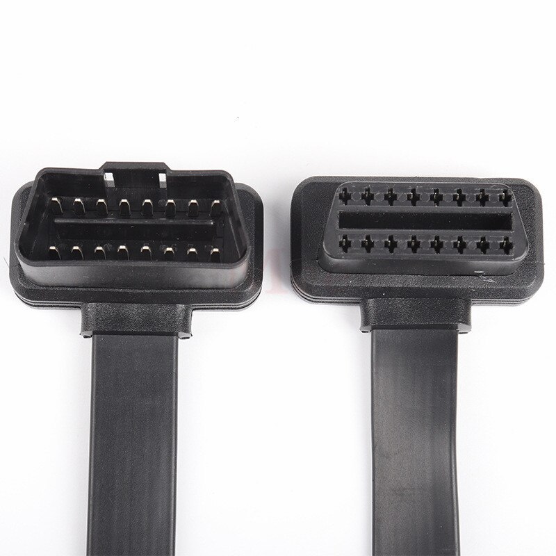 Conector de escáner de diagnóstico, accesorio plano y delgado como fideos OBD2 OBDII OBD 16Pin ELM327 macho a hembra, Cable de extensión de codo