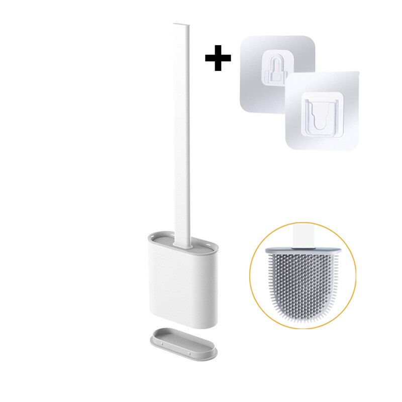 Muur Gemonteerde Siliconen Toiletborstel Met Houder Lekvrij Wc Borstel Borstels Gereedschap Set Voor Wc Badkamer Accessoires: White