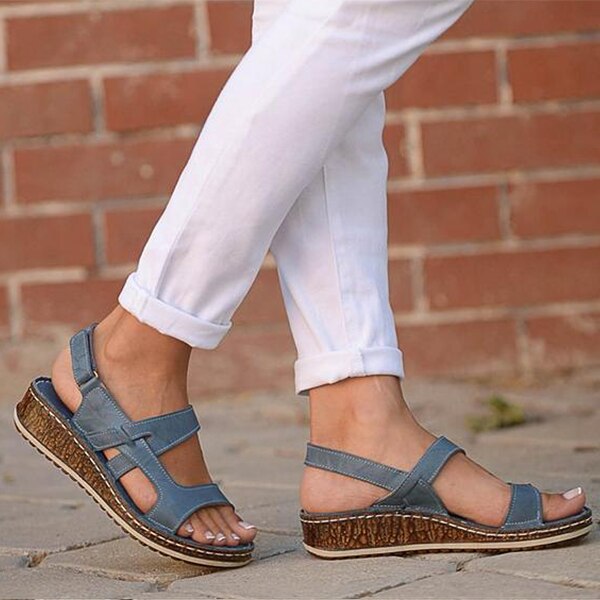 Women Sandals Classic Summer Sandals Soft Bottom Wedges Shoes For Woman Heels Sandals Beach Chaussures Femme Women Casual Shoes: Blue / 9.5
