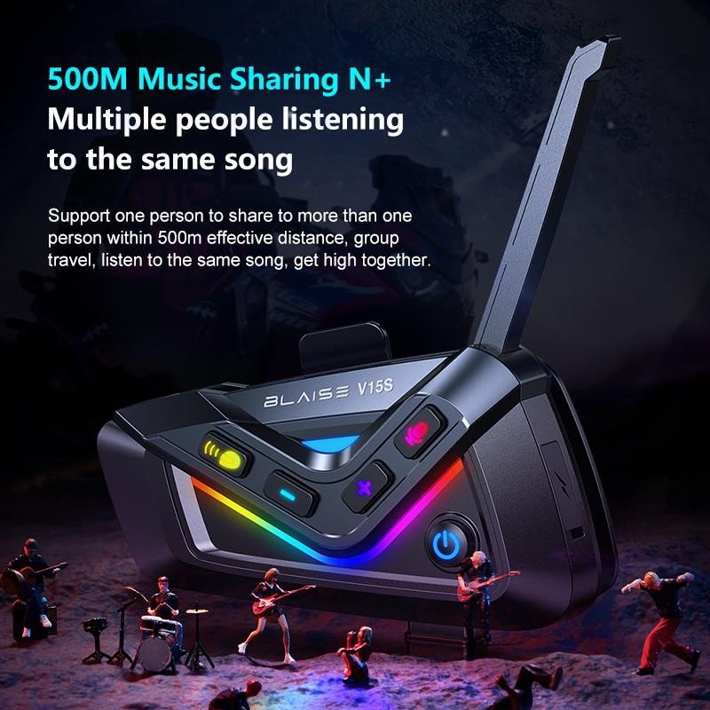 Blaise  v15s mesh intercom headset sepeda motor headset støtter 15 førere musikkdeling vanntett motorsykkel