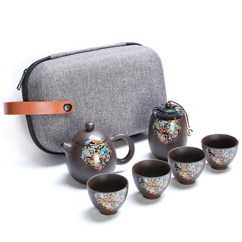 Yixing Dragon Teapot Sets 6pcs Ceramic Purple Clay Kung Fu Travel Tea Set 1 Teapot + 4 Cups + 1 Tank Handmade Teapot Set