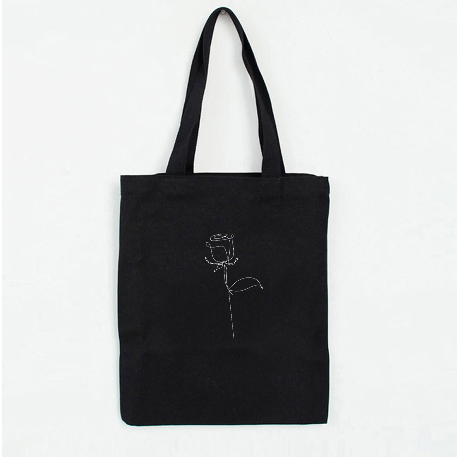 Handtassen voor jonge dames, stoffen canvas tas, reistas voor dames, eco-herbruikbare schoudertassen, schooltas, lijntekening, print: E196 zwarte