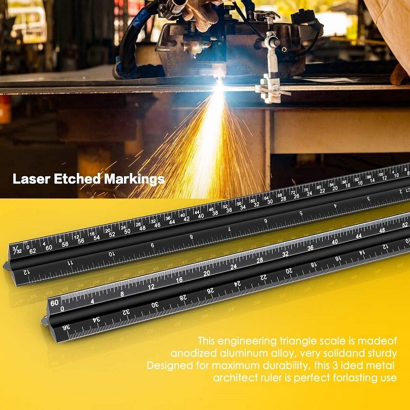 Architectural Scale Ruler Plastic Triangular Scale Ruler 30cm Aluminium Metal Triangle Scale Architect Engineer Technical Ruler