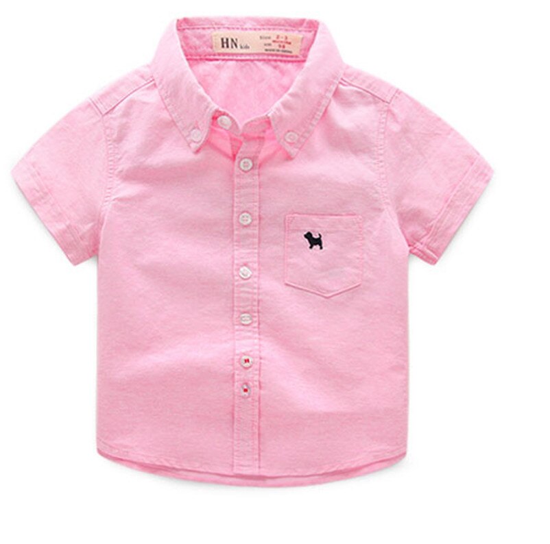 Sommer børnetøj baby #39 skjorter solid kortærmet bomuld børne skjorter til drenge piger barn kausal skjorte top: Lyserød / 7t