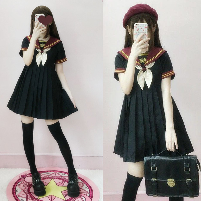 Robe lolita mignonne de style collège japonais, uniforme jk, broderie, col marine, robe victorienne, tenue gothique lolita op kawaii pour filles