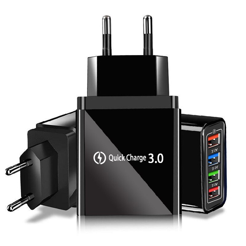 4 portas de carga rápida 3.0 usb carregador eua/ue plug carregador de parede para iphone huawei samsung xiaomi