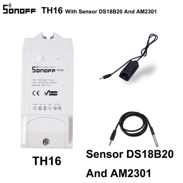 Sonoff TH16 Smart Switch Monitoring Temperatuur Vochtigheid Wifi Smart Switch Domotica Kit Werkt Met Alexa Google 16A 3500 W: Bundle4