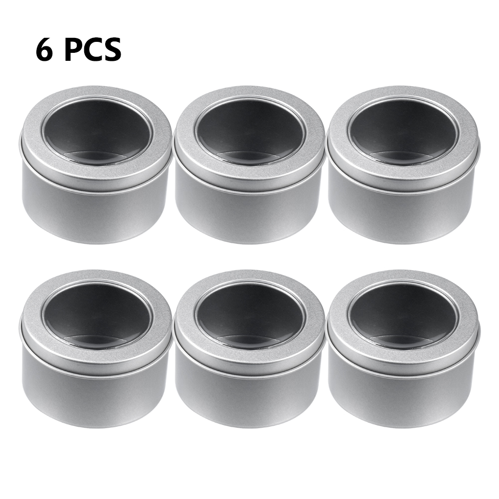 6Pcs Candle Making Tins 104ml Empty Storage Jars With Screw Lids Clear Round Container DIY Sample Jar Tinplate Arts Crafts Box: E