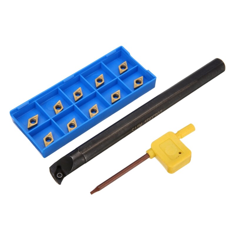 12Pcs Dcmt0702 Carbide Inserts + S12M-Sducr07 Boring Bar 150Mm With Wrench For Cnc Lathe Inner Turning Tools: Default Title