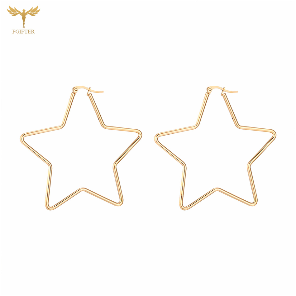 30mm 50mm 60mm 70mm Geometry Star Earrings For Women Stainless Steel Hoops Ear Nipple Piercing Ring Golden Steel Jewelry: Ink Blue / Light Yellow Gold Color