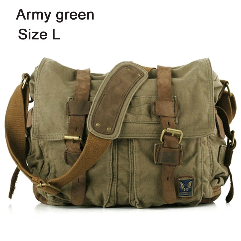 Borsa in tela 2020 cotone uomo e donna, tracolla in pelle, tempo libero: Army Green Size l